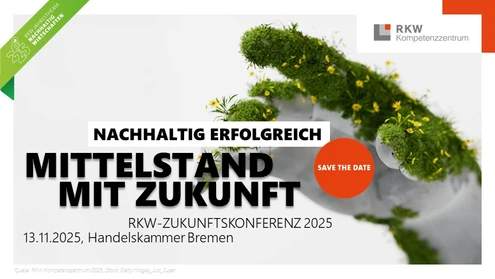 Hand mit Blumen bewachsen, Schriftzug und roter Save the Date Button
